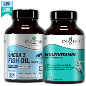 Omega 3 Fish Oil and Multivitamin with 33 Vitamins, Minerals and Herbs for Men and Women | Heart, Brain, Eye & Skin Health - 2X30N