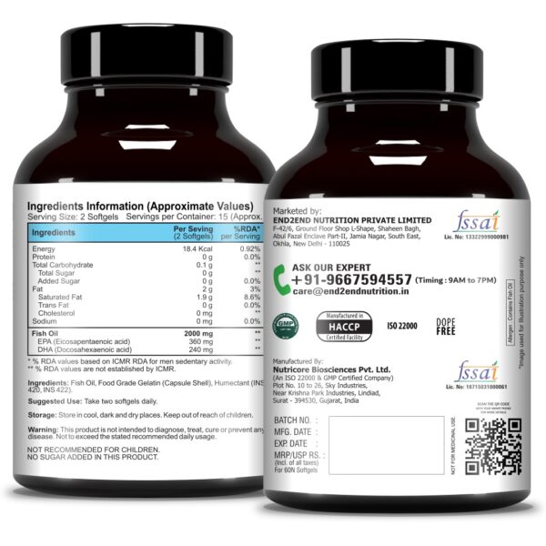 Omega 3 Fish Oil and Multivitamin with 33 Vitamins, Minerals and Herbs for Men and Women | Heart, Brain, Eye & Skin Health - 120N - Image 2