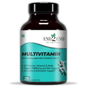 End2End Nutrition Multivitamin Tablets for Men and Women with Ginseng, Omega, Probiotics & Herbs  (90 Tablets)