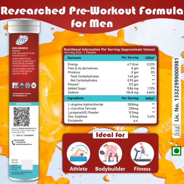 End2End Nutrition Peak Performance L-Arginine 1500mg with L-Carnitine | Boosts Nitric Oxide Production for Muscle Pump and Size Gain | Improved Oxygen Flow | Strength, Stamina, Muscle Gain - (Pack of 1) 20 Tablets - Image 2