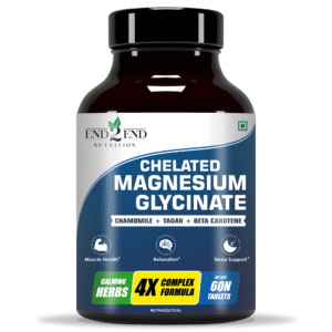 End2End Nutrition Magnesium Glycinate with Chamomile, Tagar, Beta Carotine and Vitamin B6 | High Absorption Magnesium Supplement Supports Better Sleep & Muscle Recovery - 60 Tablets